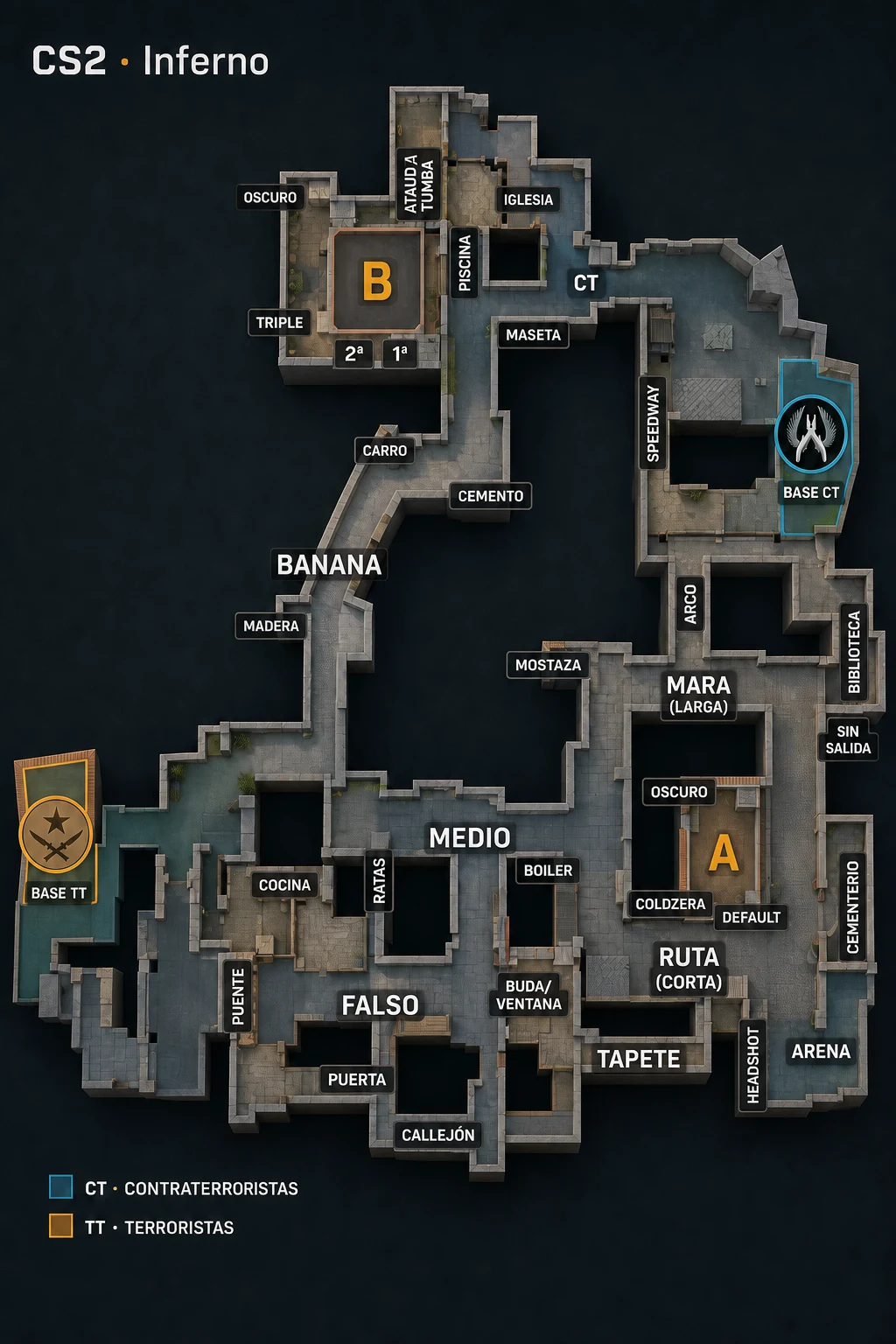 Mapa táctico de Inferno con callouts en español