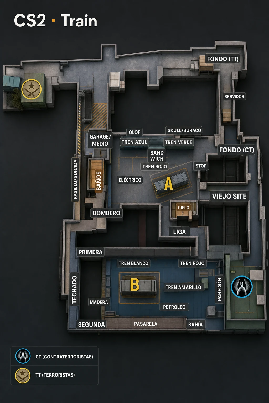 Mapa táctico de Train con callouts en español