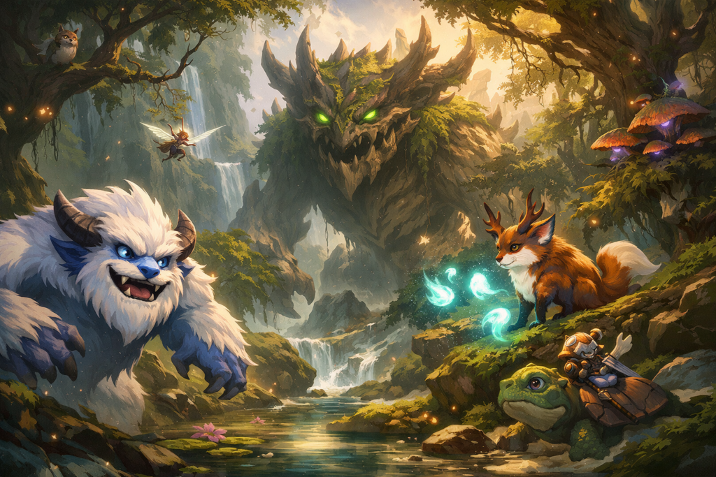 Ilustración editorial de Teamfight Tactics, generada con IA para LSKS TEAM.