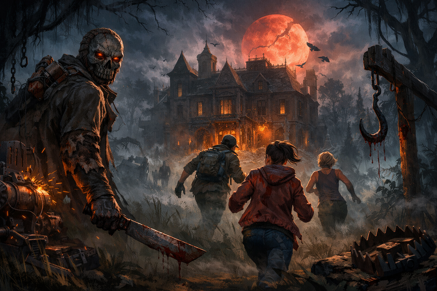 Ilustración editorial de Dead by Daylight, generada con IA para LSKS TEAM.