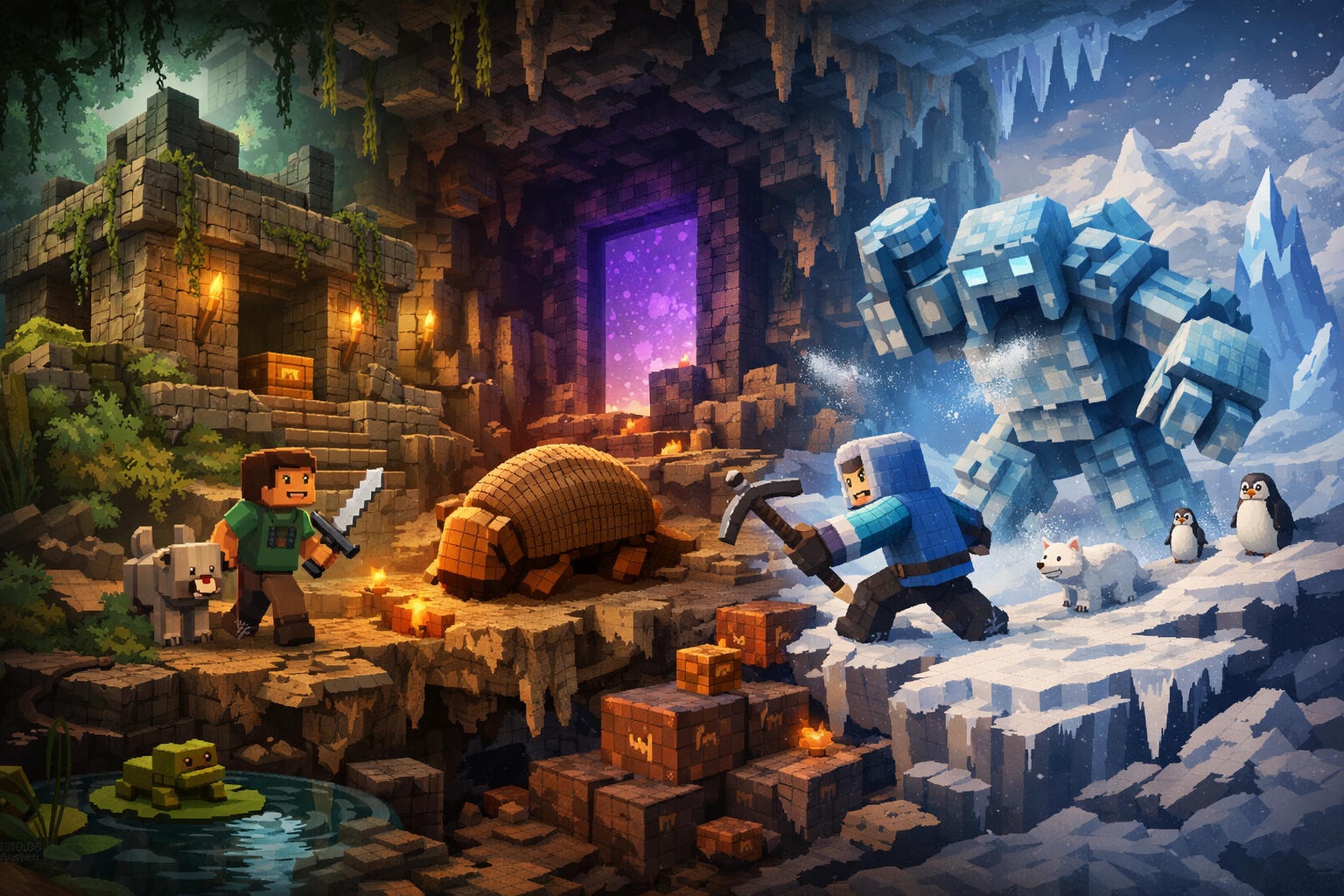 Ilustración editorial de Minecraft, generada con IA para LSKS TEAM.
