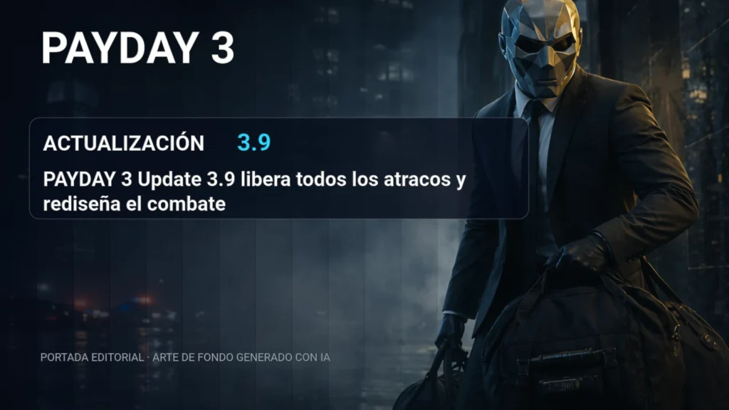 Portada editorial de PAYDAY 3 para la actualización 3.9: PAYDAY 3 Update 3.9 libera todos los atracos y rediseña el combate.