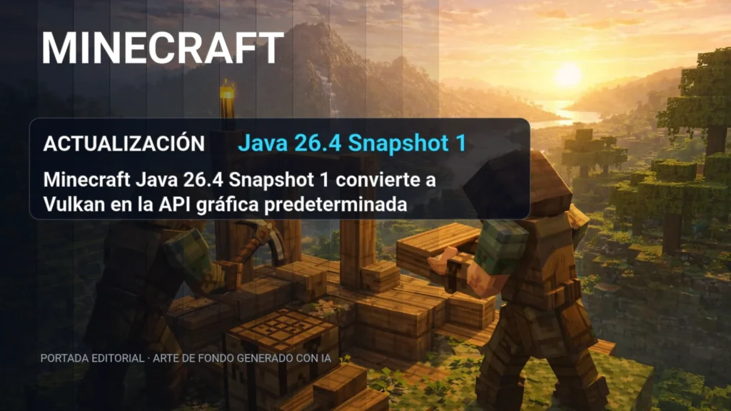Portada editorial de Minecraft para la actualización Java 26.4 Snapshot 1: Minecraft Java 26.4 Snapshot 1 convierte a Vulkan en la API gráfica predeterminada.